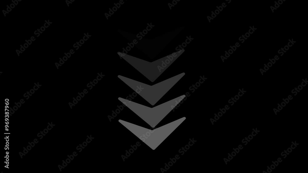 Poster downward white direction arrows animation for navigation on black screen with looping arrow loading 