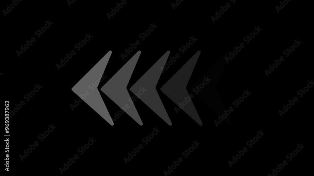 Poster white direction arrows animation for navigation on black screen, looping arrow loading icon concept.