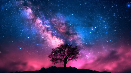 The Night Sky With Stars And Trees Silhouetted Aga