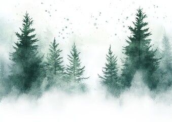 Fototapeta premium Misty forest background featuring tall pine trees with a serene atmosphere and soft colors during dawn