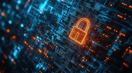 A digital padlock symbolizing encrypted blockchain transactions on a virtual background