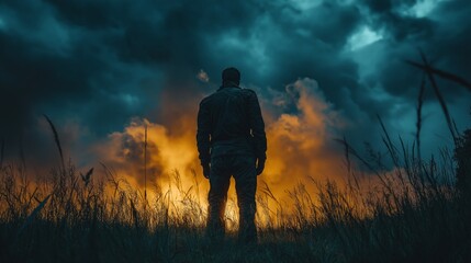 A man watching a forest fire