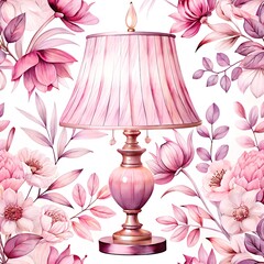 Elegant Pink Table Lamp Amidst Blooming Flowers for Cozy Home Decor