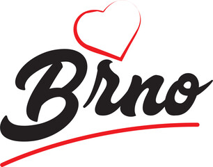 Brno city text design with red heart typographic icon design suitable for touristic promotion