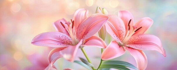 Naklejka premium Pink lilies in a soft focus floral