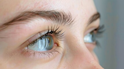 Obraz premium Closeup comparison of eyelash extension procedure on young adult woman. Concept Eyelash extensions, Before & After, Close-up shots, Beauty treatment, Young adult model 