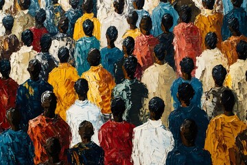 close up large crowd people in diverse made with oil painting