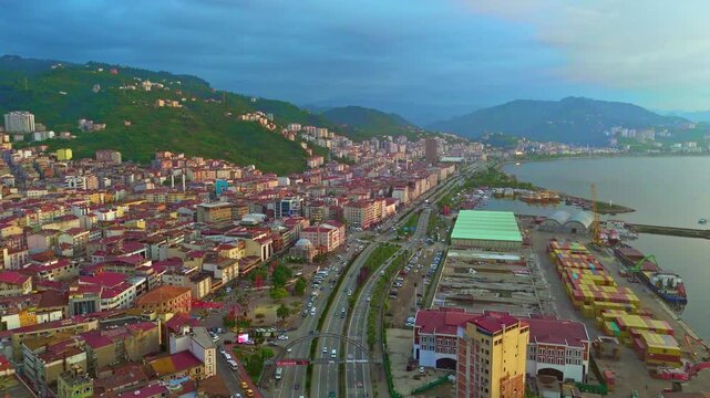 View a city with a river and.