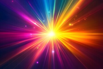 hyper realistic colorfull sunburst rays sunbeam with neon light style like speed of light in a dark background