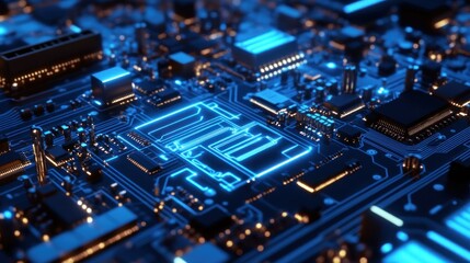 Obraz premium Circuit Board with Blue Glow