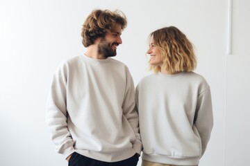 Couple wearing white plain sweater.