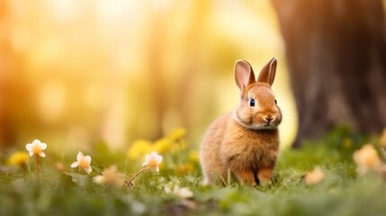 Fototapeta premium cute animal pet rabbit or bunny smiling and laughing isolated with copy space for easter background, rabbit, animal, pet, cute, fur, ear, mammal, background, celebration, generate by AI
