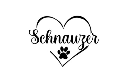 Obraz premium vecteur texte race schnauzer dans un coeur avec une empreinte de patte 
