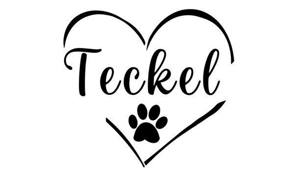 vecteur texte race teckel dans un coeur avec une empreinte de patte 