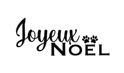 vecteur texte joyeux noël avec deux empreintes de patte