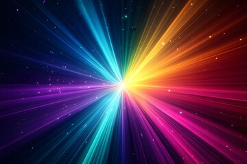 hyper realistic colorfull sunburst rays sunbeam with neon light style like speed of light in a dark background