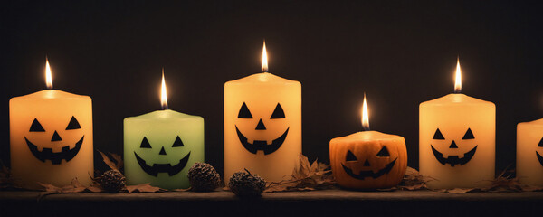 Spooky Halloween Candles with JackOLantern faces.