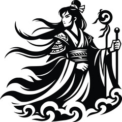 Black and White Illustration of Legendary Hero Hua Mulan