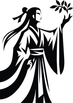 Legendary Hero Hua Mulan Black and White Illustration