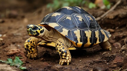Close-up of a Radiated Tortoise Walking on the Ground