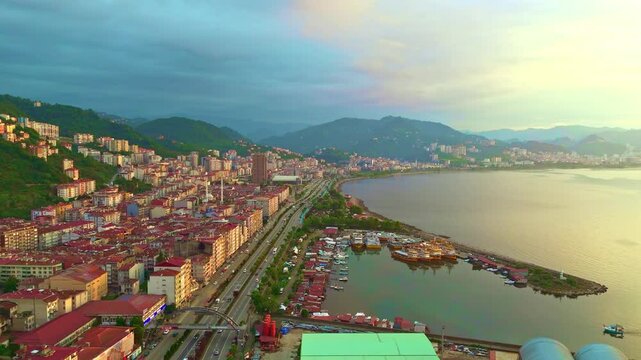 View a city with a river and.