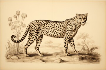 Vintage photo illustration of a full body cheetah