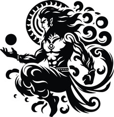 Black and White Illustration of Sun Wukong Monkey King