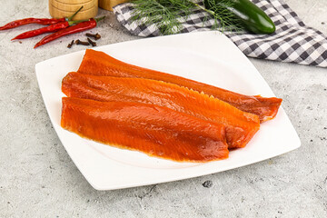 Red pickled herring fish fillet