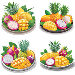  A platter of Thai fruit, including mango, pineapple, and dragon fruit
