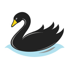 Graceful Black Swan with Golden Beak and Rippling Water Perfect for Logos and Branding