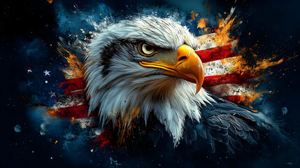 A majestic eagle against a backdrop of the American flag, symbolizing patriotism.