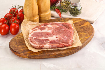 Raw pork neck steak sirloin