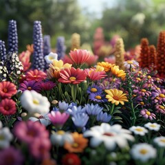 Obraz premium Beautiful pink and yellow daisies bloom in a vibrant spring garden