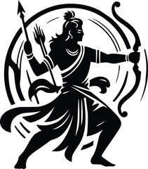 Black and White Illustration of Legendary Hero Arjuna