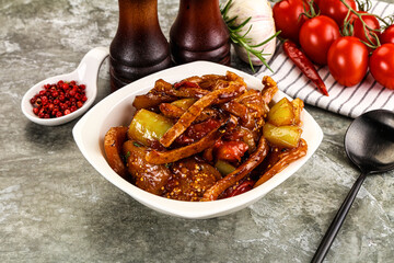 Asian cuisine pork in oyster sauce