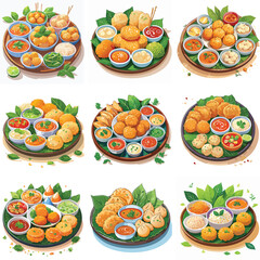  A platter of assorted Thai appetizers, including fish cakes and dumplings