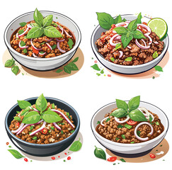  A bowl of Larb, a spicy minced meat salad with fresh herbs