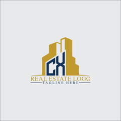 Fototapeta premium Modern CX Real Estate Logo Design with Building Silhouettes