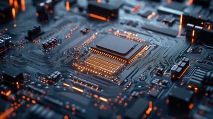 Fototapeta premium Circuit Board with Glowing Processor