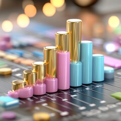 3D bar chart illustration showing business growth and market data