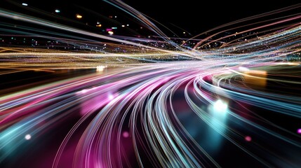 A digital landscape of interconnected light trails, representing a network of creative ideas and innovation