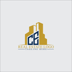 Fototapeta premium Modern CE Real Estate Logo Design with Building Silhouettes