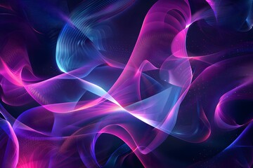 A dynamic abstract design with glowing neon ribbons in vibrant pink, blue, and purple hues, creating an ethereal, futuristic atmosphere.