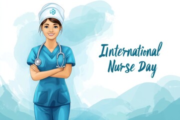 A smiling female nurse stands with her arms crossed celebrating International Nurse Day