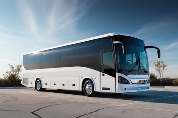 A sleek parked white tour charter bus