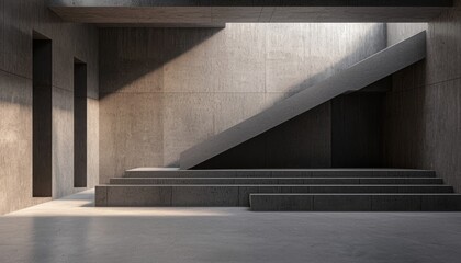 Obraz premium A Neo-Brutalist museum collage with raw, industrial interiors and stark, open spaces