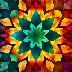 Colorful abstract geometric background with stars and a mix of orange, yellow, green, and dark tones, featuring a mosaic pattern and 3D effect , Generated By Ai