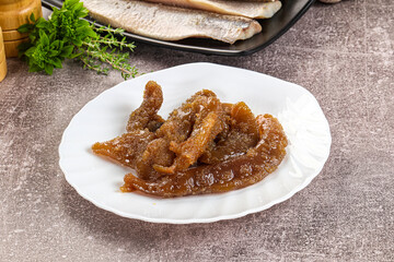 Herring roe snack in the plate
