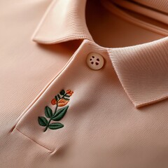 Pale Pink Polo Shirt with Floral Embroidery and Bird Patch
