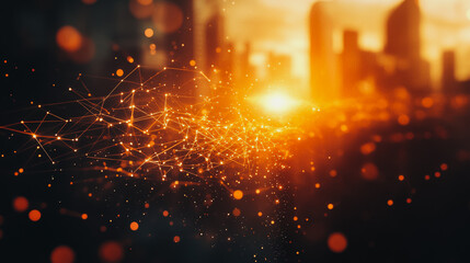 Obraz premium Smart digital city with connection cyber security network reciprocity over the cityscape . future smart wireless digital city and social media networking systems that connects people within the city